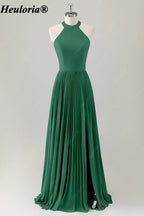 HEULORIA Halter Pleated A-Line Bridesmaid Dress with Bow Back ED-1006