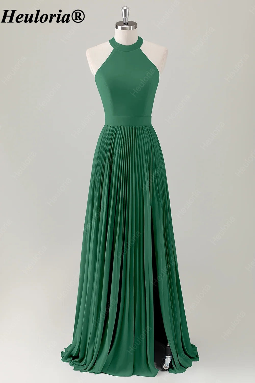 HEULORIA Halter Pleated A-Line Bridesmaid Dress with Bow Back ED-1006
