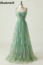 heuloria Floral Embroidered Tulle A-Line Dress with Bow Straps ed-525