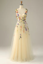 Heuloria Enchanted Garden 3D Floral Appliqué Tulle Prom Dress - Whimsical A-Line Formal Gown ED-585