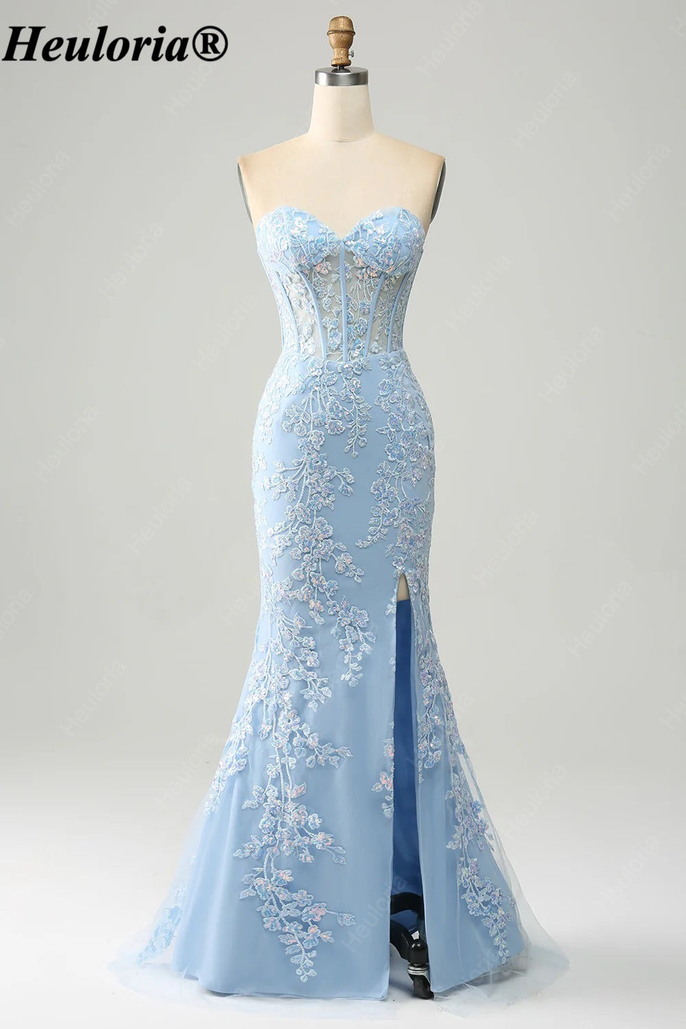 HEULORIA Strapless Sweetheart Lace Corset Prom Dress with Slit ED-369