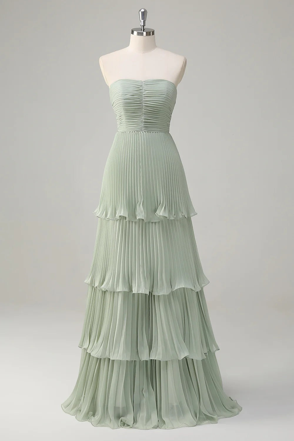 HEULORIA Strapless Tiered Pleated Chiffon Maxi Dress - Elegant Sleeveless Evening Gown ED-241