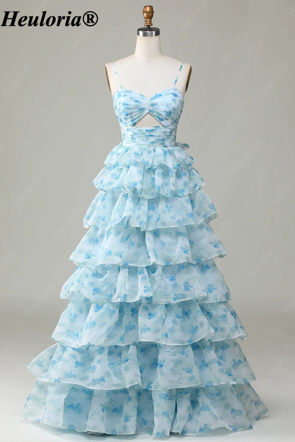 HEULORIA Blue Floral Tiered Prom Dress with Sweetheart Neckline and Cutout ED-368