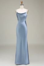 HEULORIA Elegant Cowl Neck Satin Floor-Length Bridesmaid Dress with Delicate Spaghetti Straps ED-253