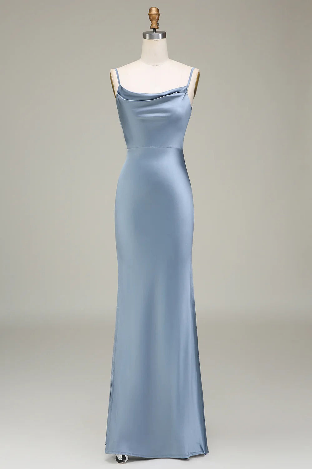 HEULORIA Elegant Cowl Neck Satin Floor-Length Bridesmaid Dress with Delicate Spaghetti Straps ED-253