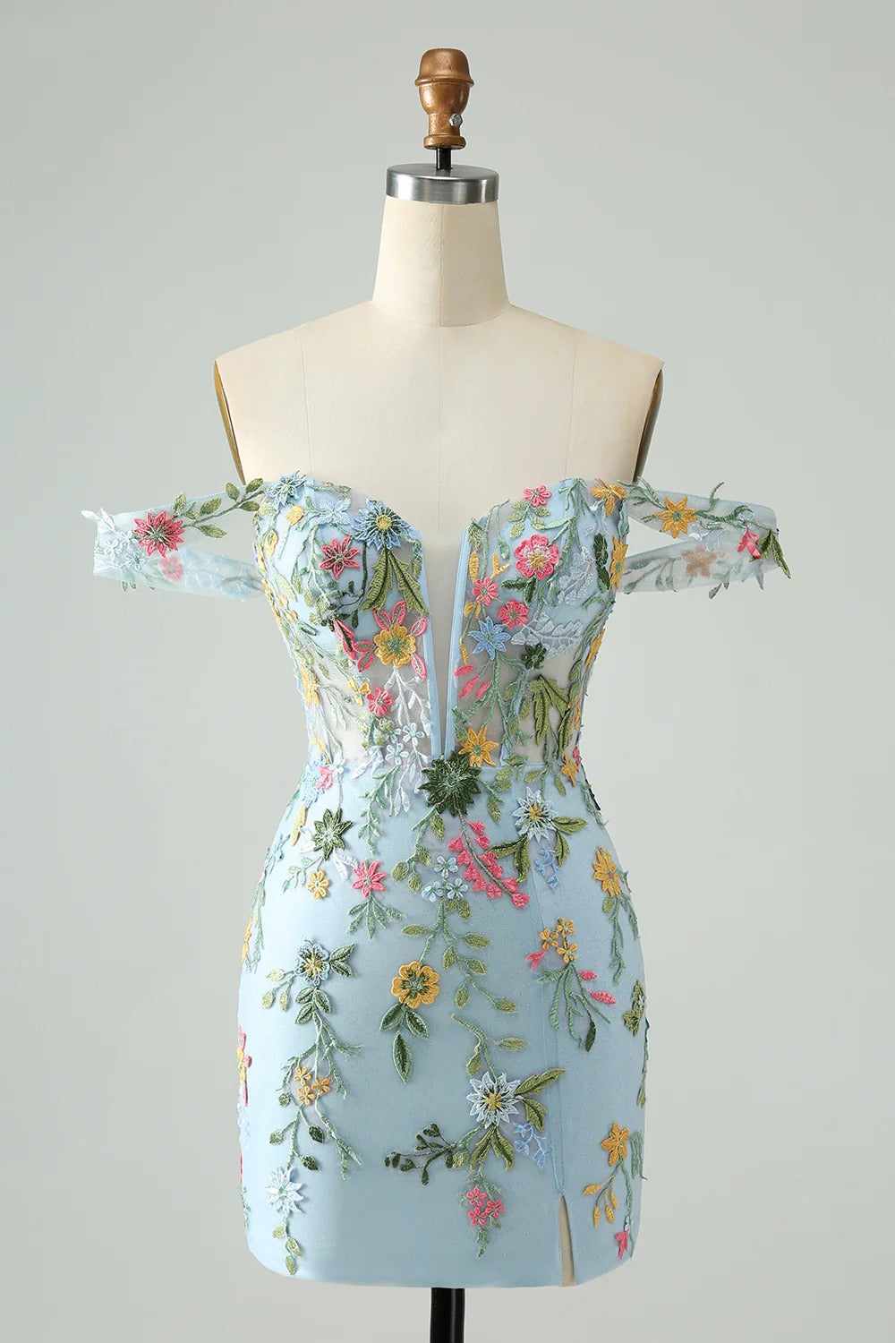 HEULORIA Enchanting Multi-Color Floral Embroidery Mermaid Prom Dress with Side Slit and Detachable Straps ED-602