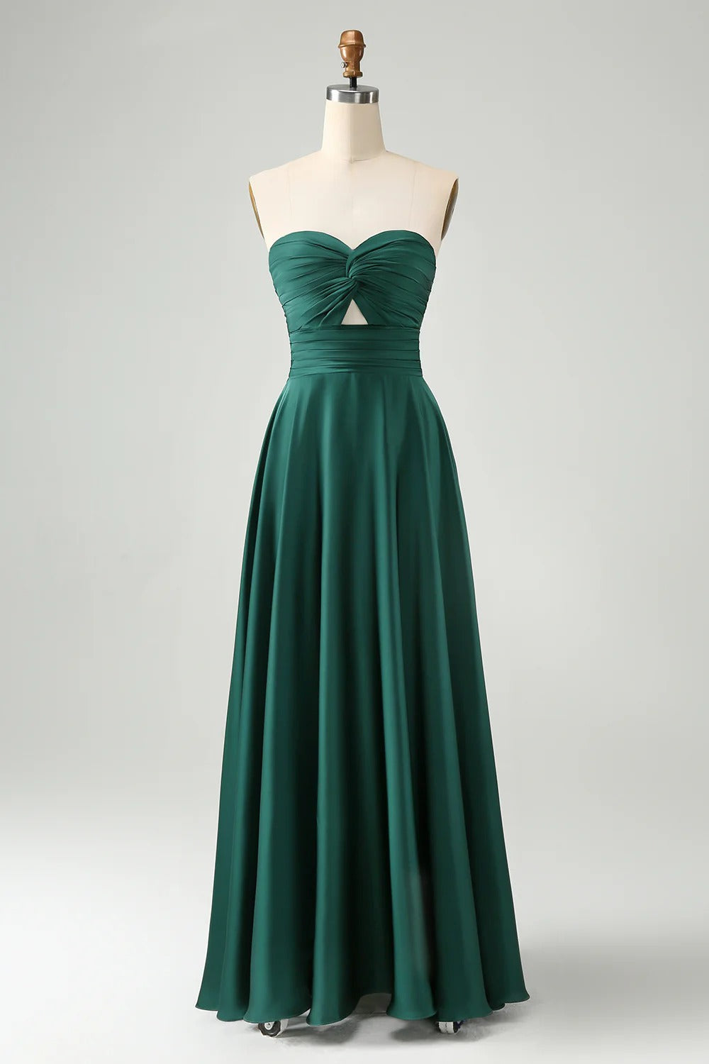 HEULORIA Strapless Twisted Knot Cut-Out Satin A-Line Floor-Length Bridesmaid & Evening Gown ED-265
