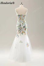 Heuloria Multicolor Floral Embroidered Off-the-Shoulder Tulle Mermaid Evening Dress ED-612
