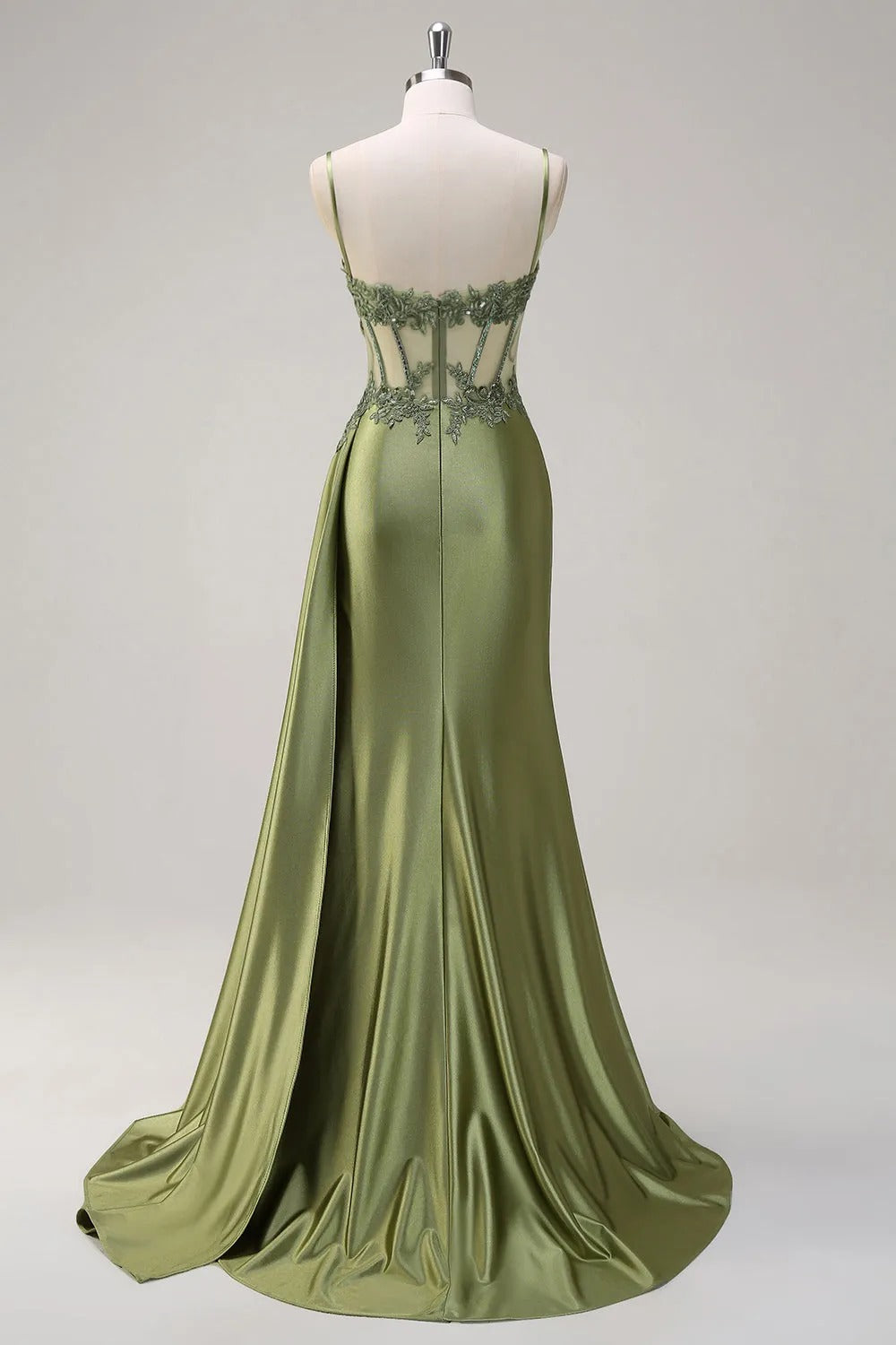 HEULORIA Elegant Satin Corset Evening Gown with Lace Appliqué & High Side Slit Prom dresses ED-219