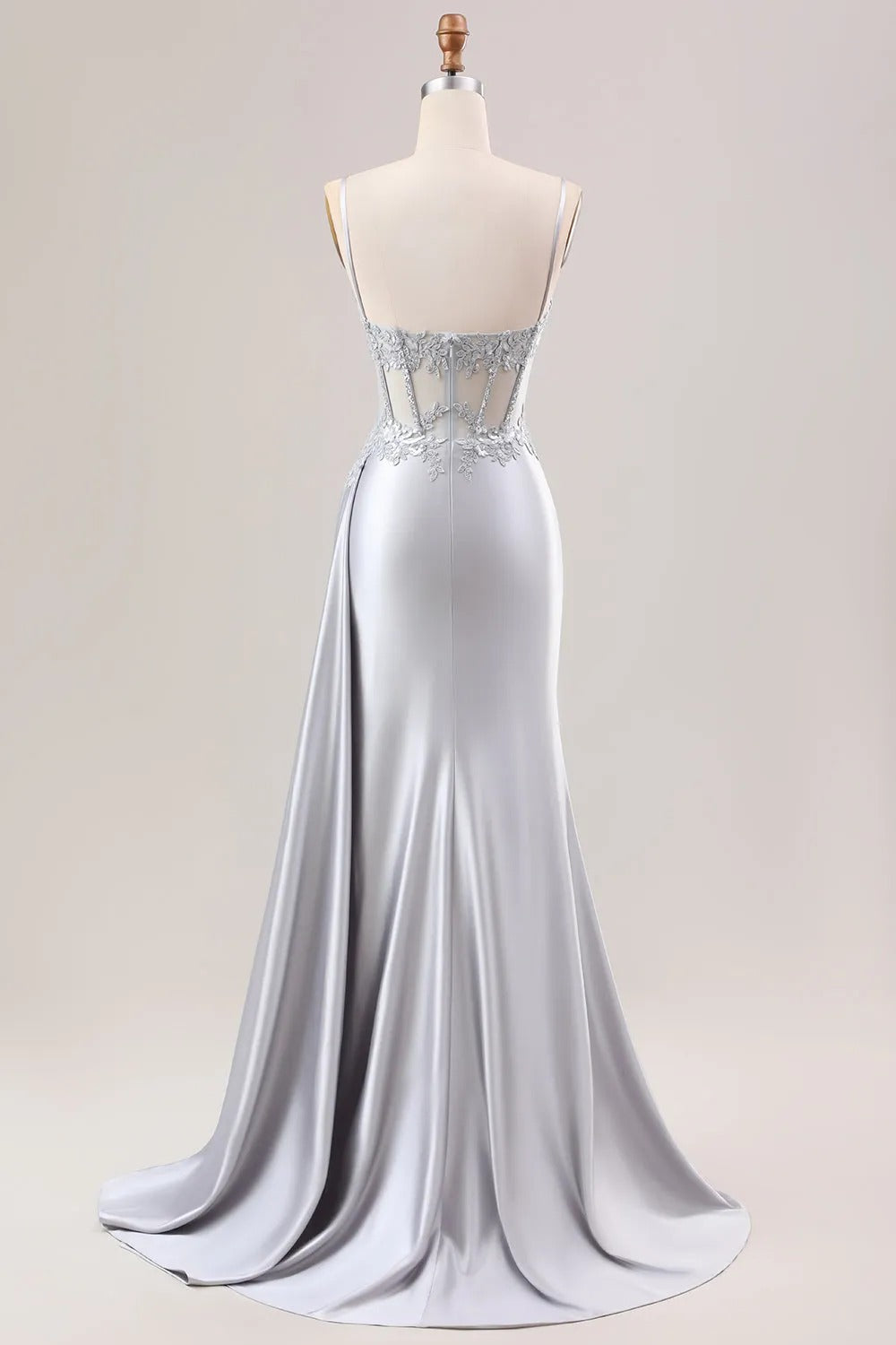 HEULORIA Elegant Satin Corset Evening Gown with Lace Appliqué & High Side Slit Prom dresses ED-219