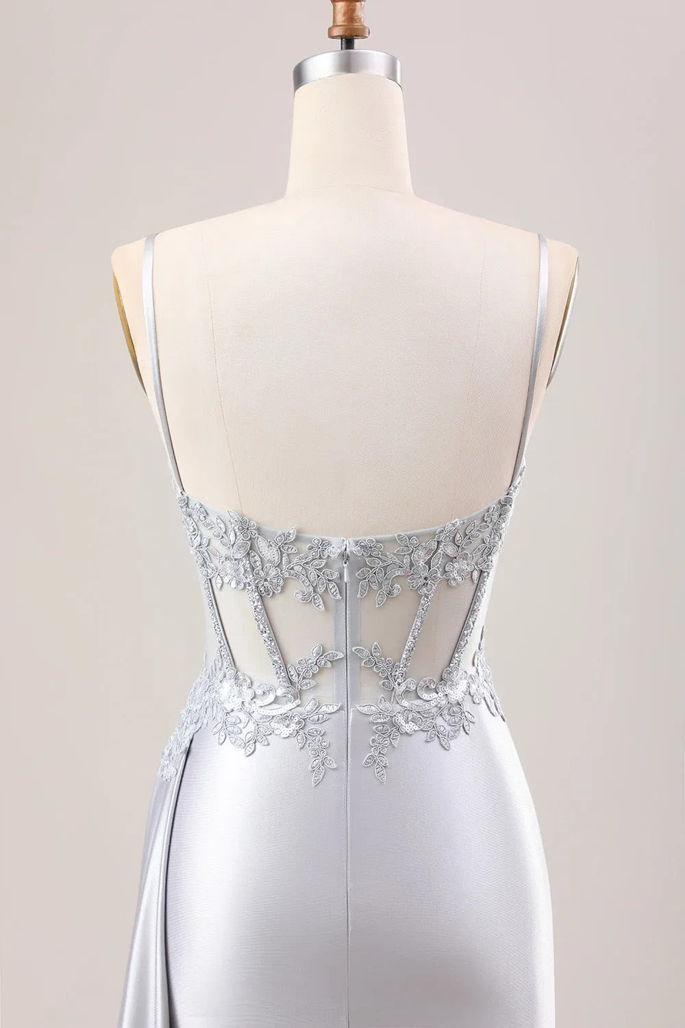 HEULORIA Elegant Satin Corset Evening Gown with Lace Appliqué & High Side Slit Prom dresses ED-219