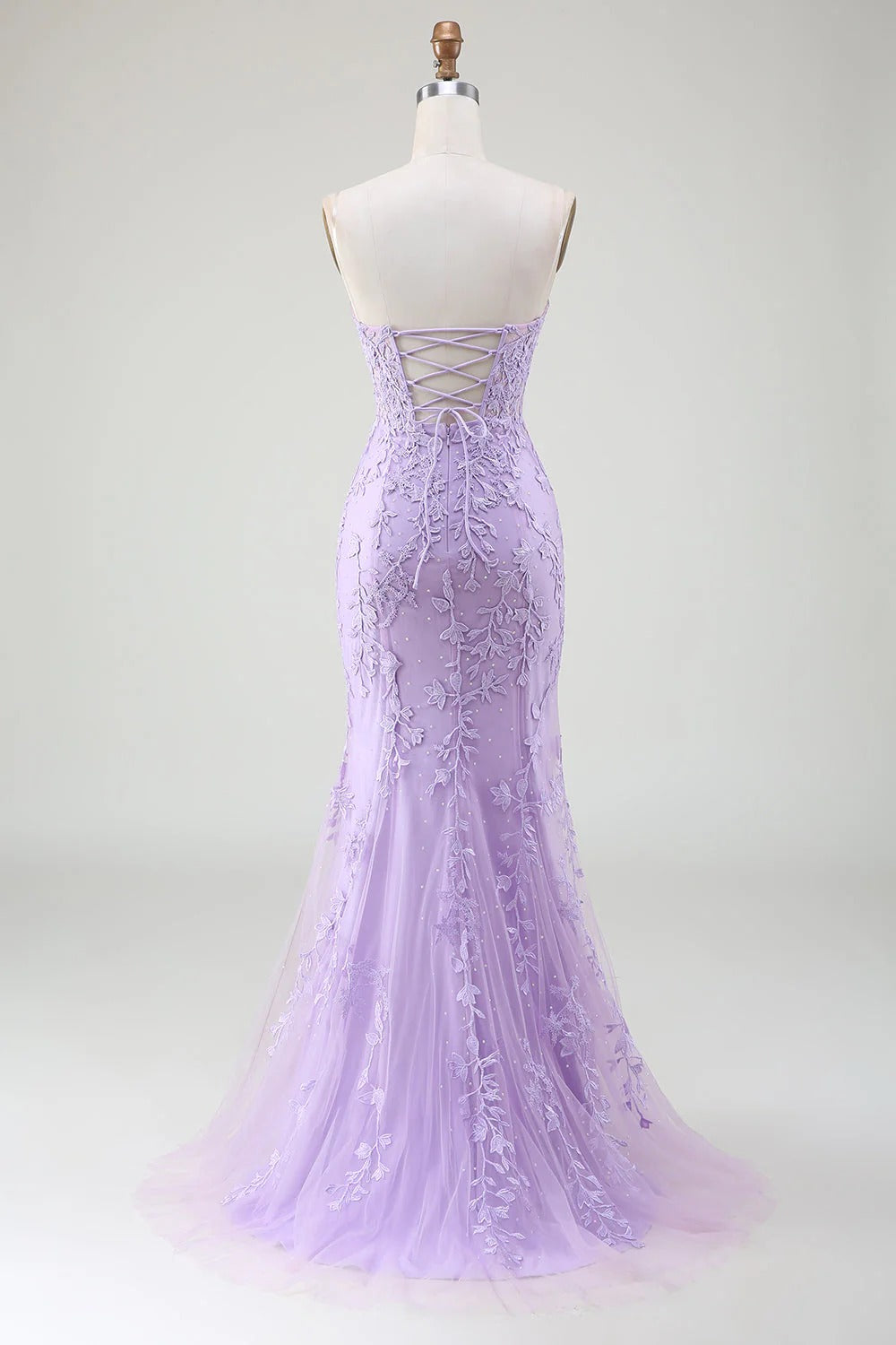 HEULORIA Enchanting Lavender Lace Mermaid Prom Dress with Slit and Corset Back ED-237