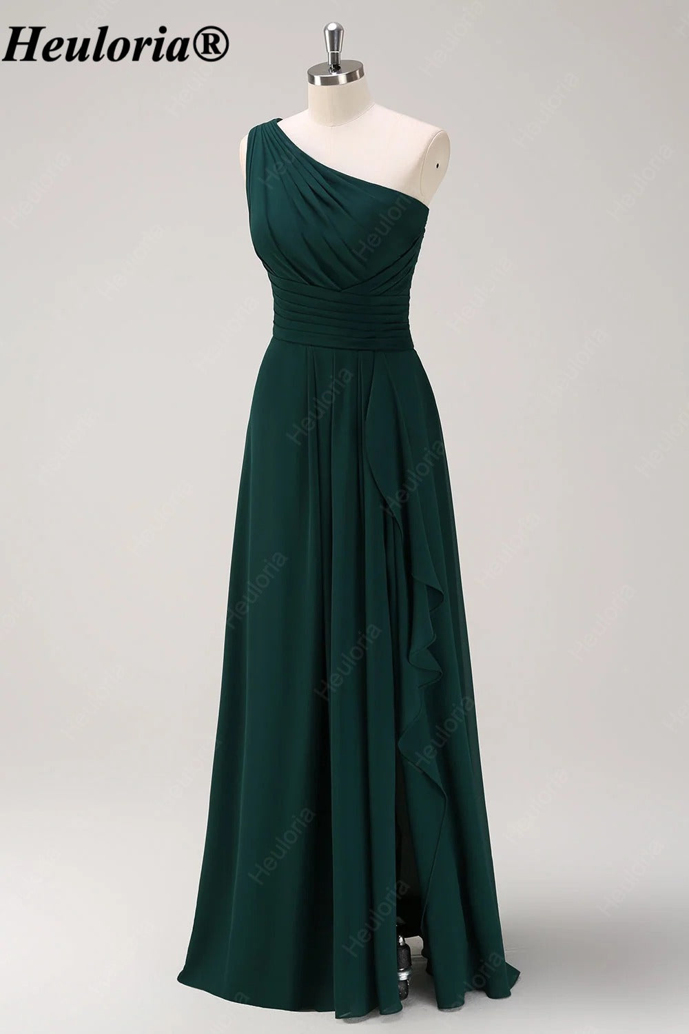 HEULORIA One-Shoulder Ruched Chiffon Bridesmaid Dress with Slit ED-959