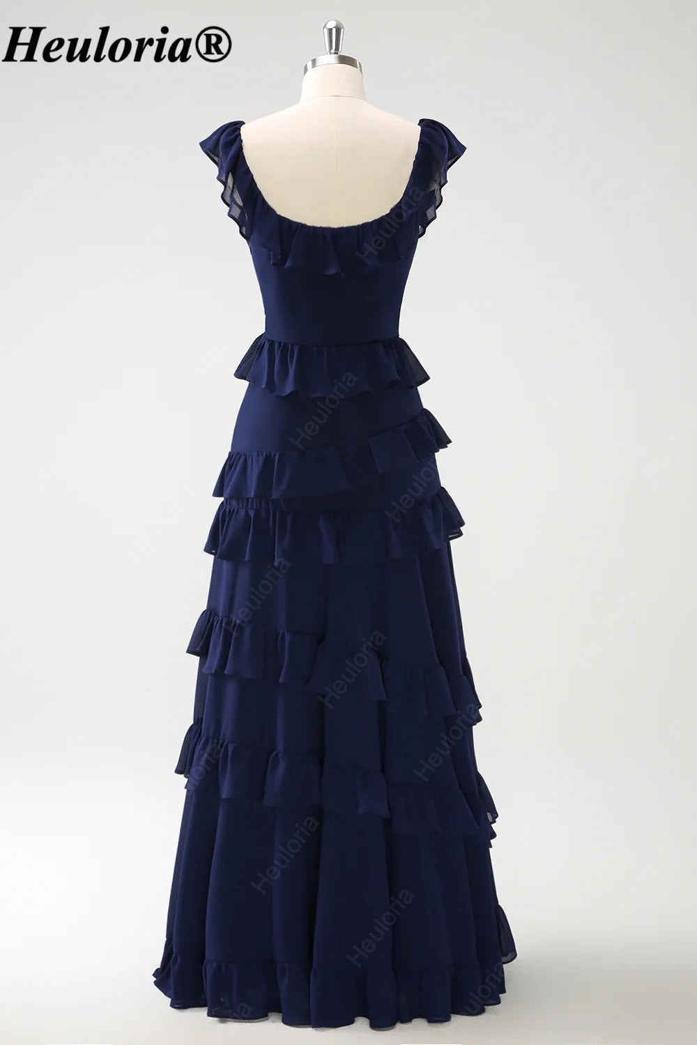 heuloria-Dark Navy Square Neck Ruffle Bridesmaid Dress-ed-556
