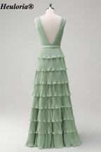 heuloria-Dusty Sage V-Neck Pleated Tiered Bridesmaid Dress with Slit-ed-559