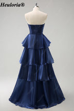 heuloria-Dark Navy Strapless Pleated Tiered A-Line Gown-ed-562