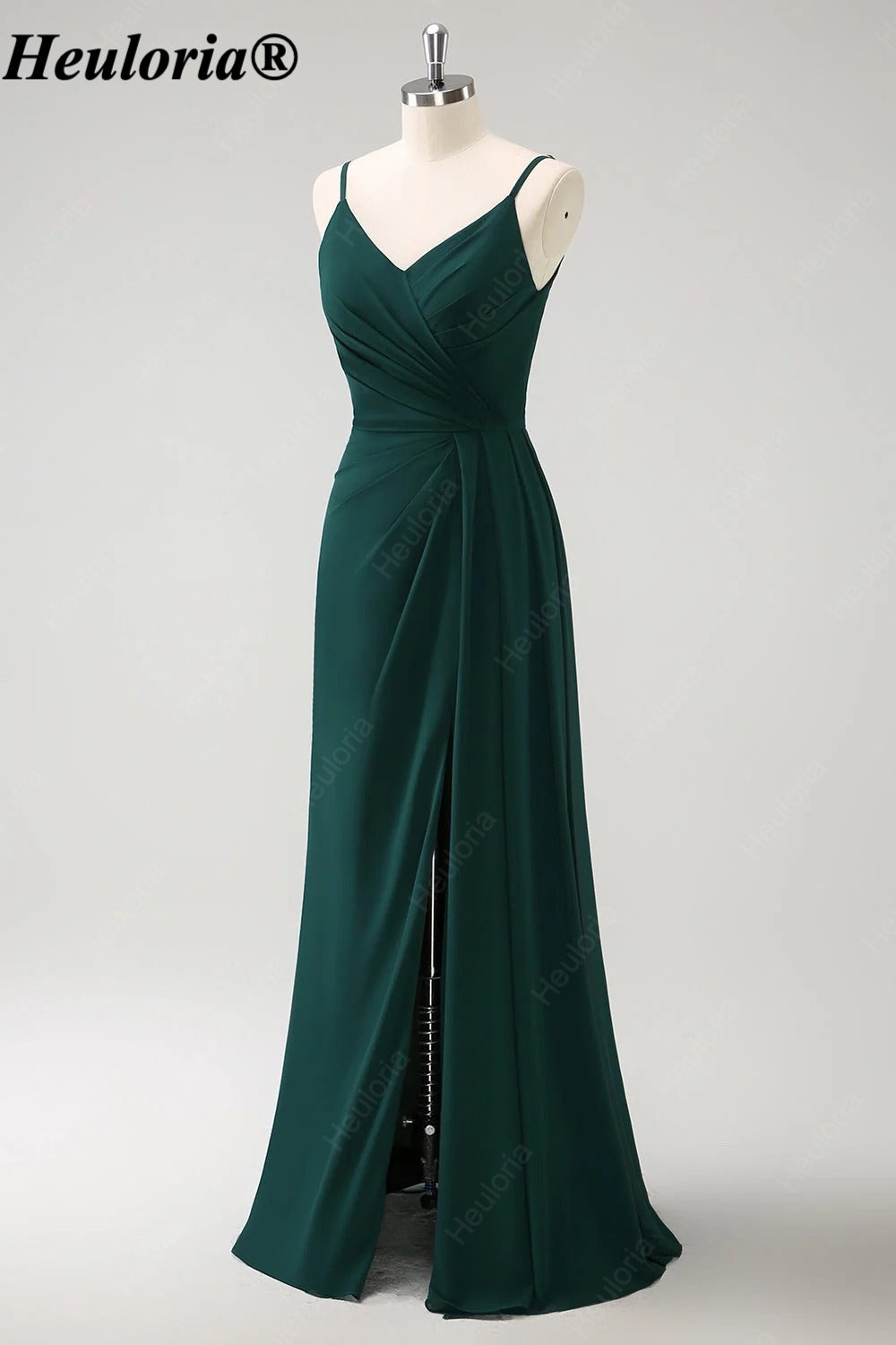 HEULORIA V-Neck Pleated Chiffon Bridesmaid Dress with Slit | ED-957