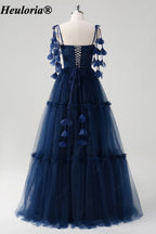 heuloria-Navy Tiered Tulle Bridesmaid Dress with Petal Shoulder Ties-ed-546