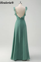 heuloria-Eucalyptus Ruffle Neck Bridesmaid Dress with Open Back and Slit-ed-540