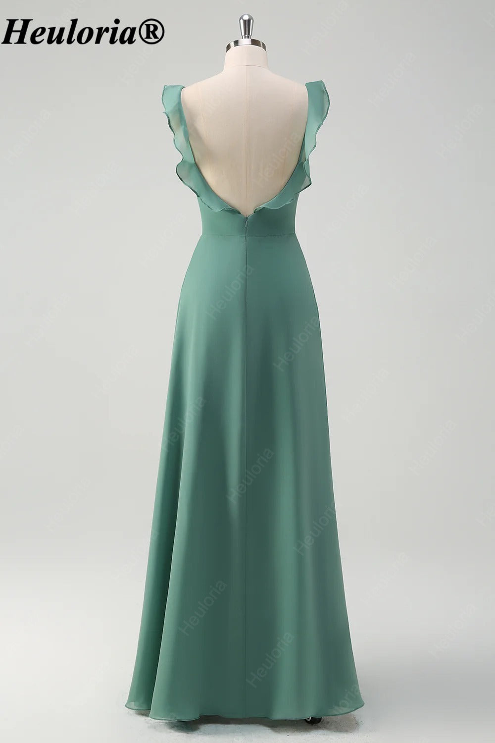 heuloria-Eucalyptus Ruffle Neck Bridesmaid Dress with Open Back and Slit-ed-540