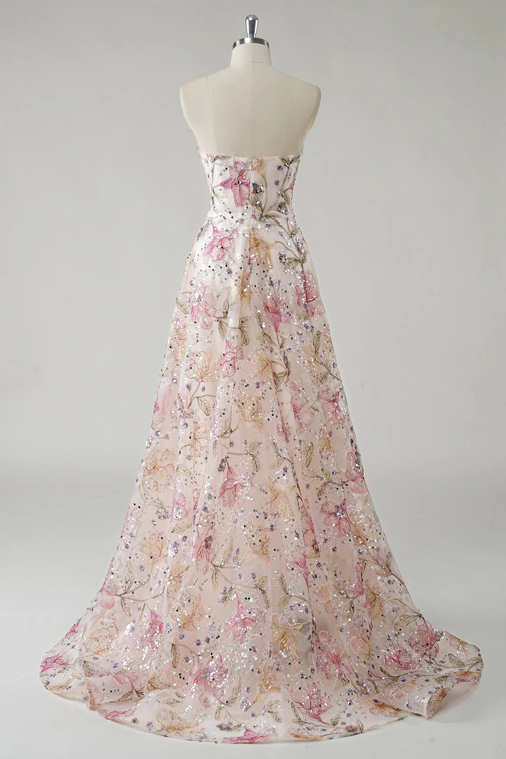 HEULORIA Enchanting Strapless Floral Embroidery Sequined A-Line Evening Gown - Romantic Prom & Wedding Guest Dress ED-643