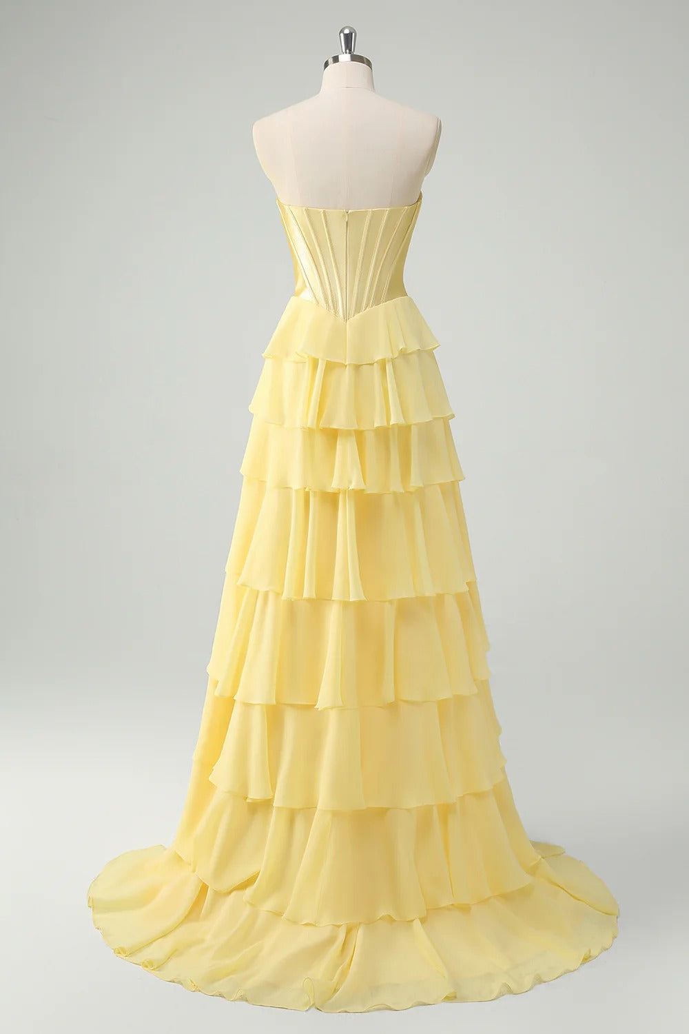 HEULORIA Strapless Corset Bodice Tiered Ruffle Evening Gown - Multi-Color prom dress ED-236