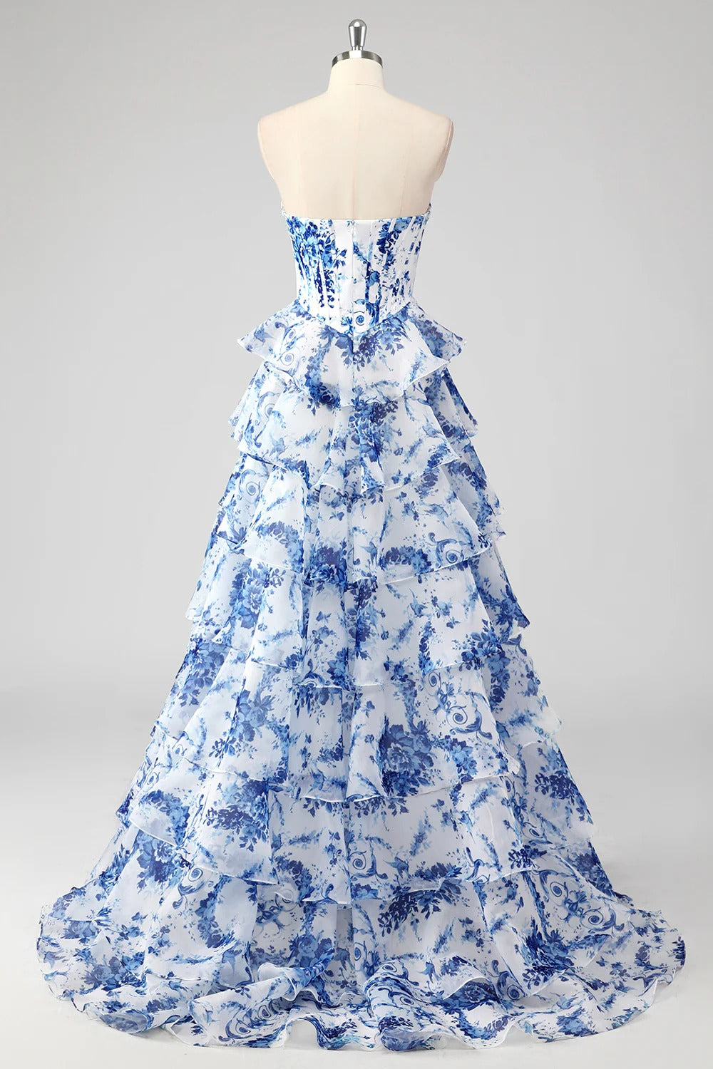 HEULORIA Vintage-Inspired Strapless Floral Gown: Sweetheart Corset Bodice Tiered Ruffle Evening Dress ED-233