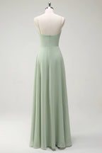 HEULORIA Dusty Sage Chiffon A-Line Bridesmaid Dress with Ruched Sweetheart Neckline and Spaghetti Straps ED-268