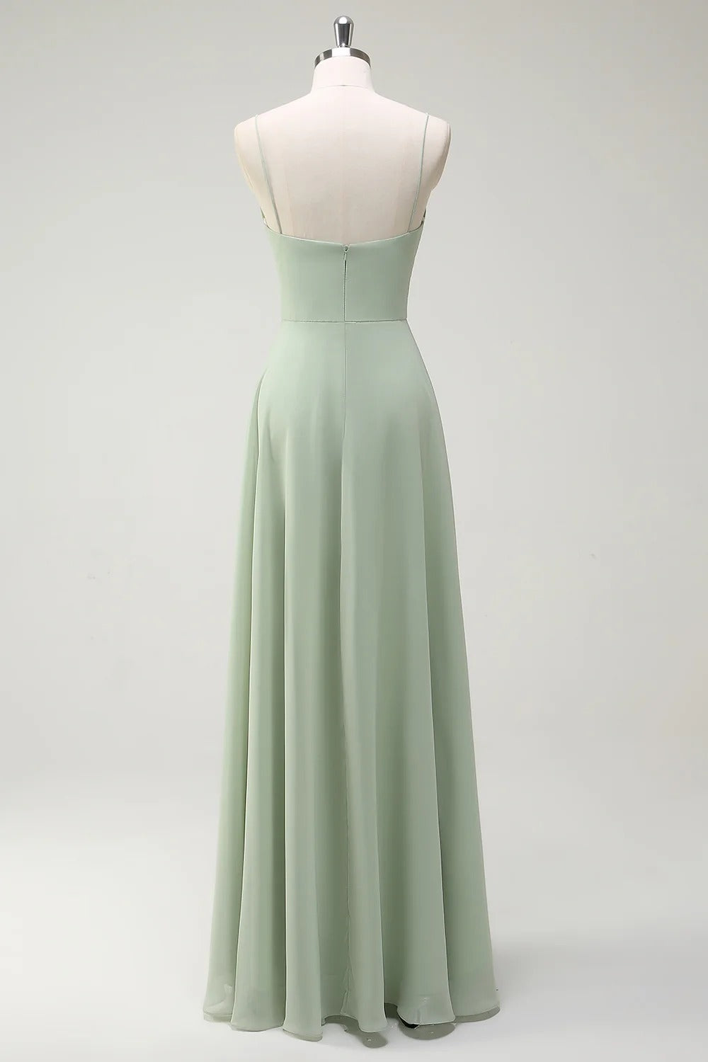 HEULORIA Dusty Sage Chiffon A-Line Bridesmaid Dress with Ruched Sweetheart Neckline and Spaghetti Straps ED-268