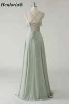 HEULORIA Elegant Ruffled Sweetheart A-Line Bridesmaid Dress with Side Slit and Lace-Up Back ED-560