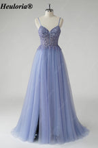 HEULORIA Romantic Lavender Lace A-Line Tulle Prom Dress with Sweetheart Neckline Illusion Corset Bodice ED-503