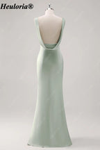 heuloria Sage Green V-Neck Satin Bridesmaid Dress with Low Cowl Back ed-526