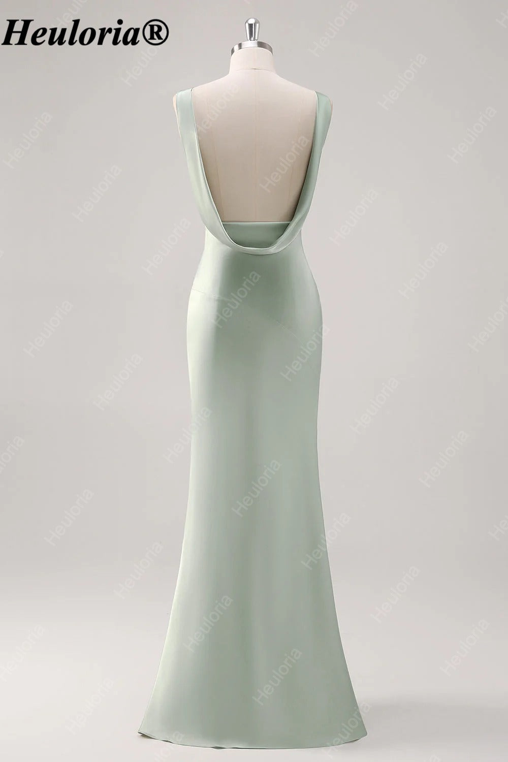 heuloria Sage Green V-Neck Satin Bridesmaid Dress with Low Cowl Back ed-526