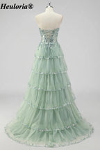 HEULORIA Sequin Lace Tiered Tulle Prom Dress with Spaghetti Straps ED-577
