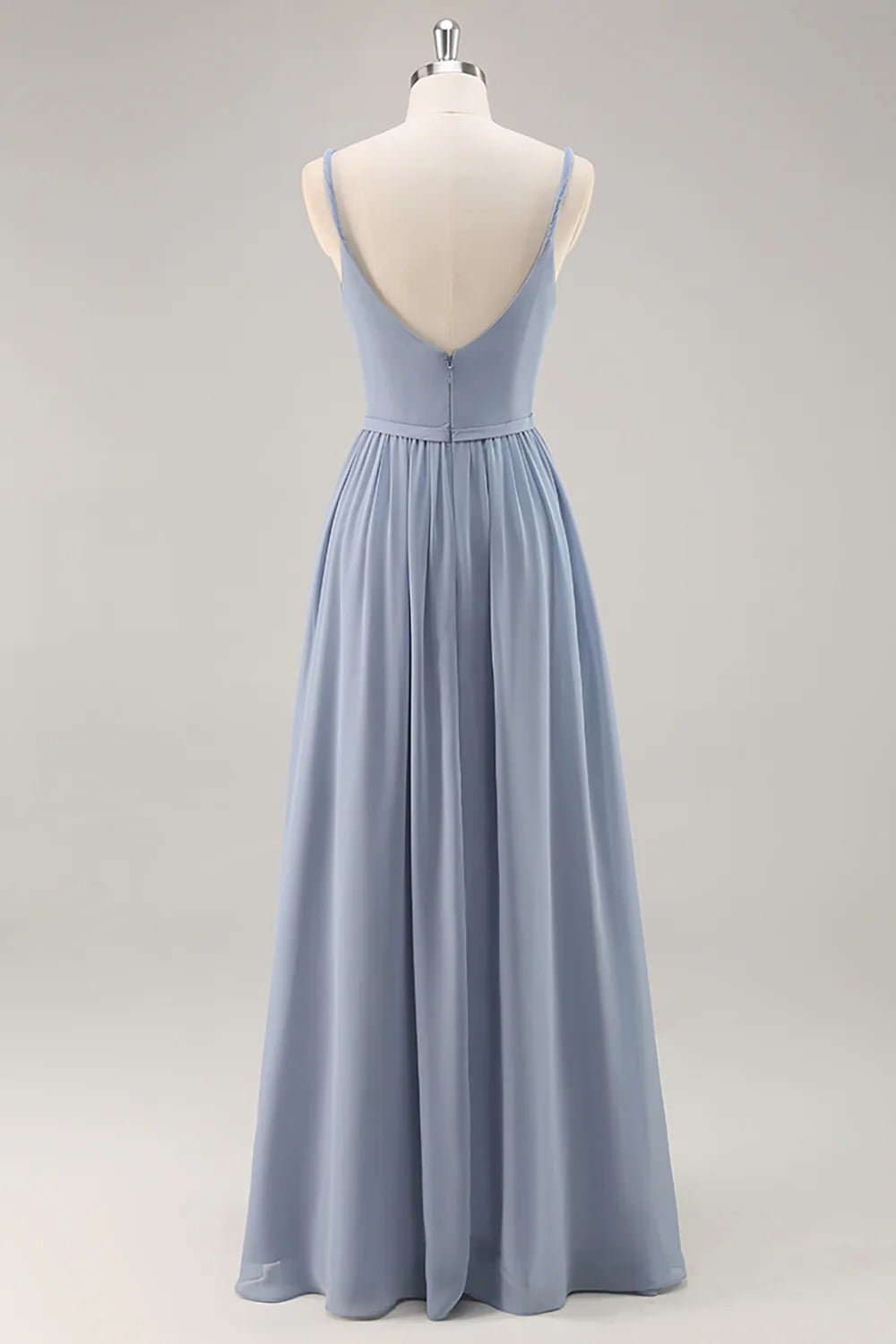 HEULORIA Dusty Blue V-Neck Chiffon Bridesmaid Dress with Twisted Straps and Side Slit ED-259