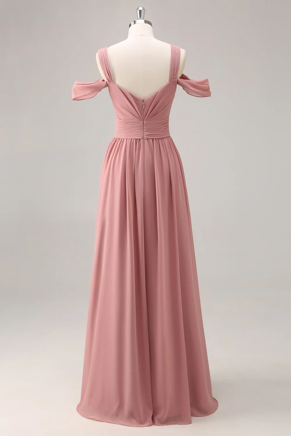 HEULORIA Elegant Dusty Rose Cold-Shoulder Chiffon Bridesmaid Dress with Criss-Cross Ruched Bodice and Side Slit ED-258