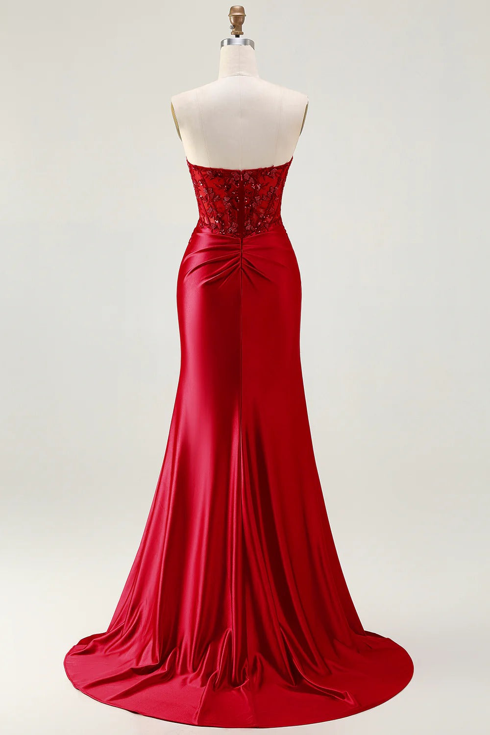 HEULORIA Elegant Red Mermaid Prom Dress with Illusion Lace Corset and High Slit ED-362