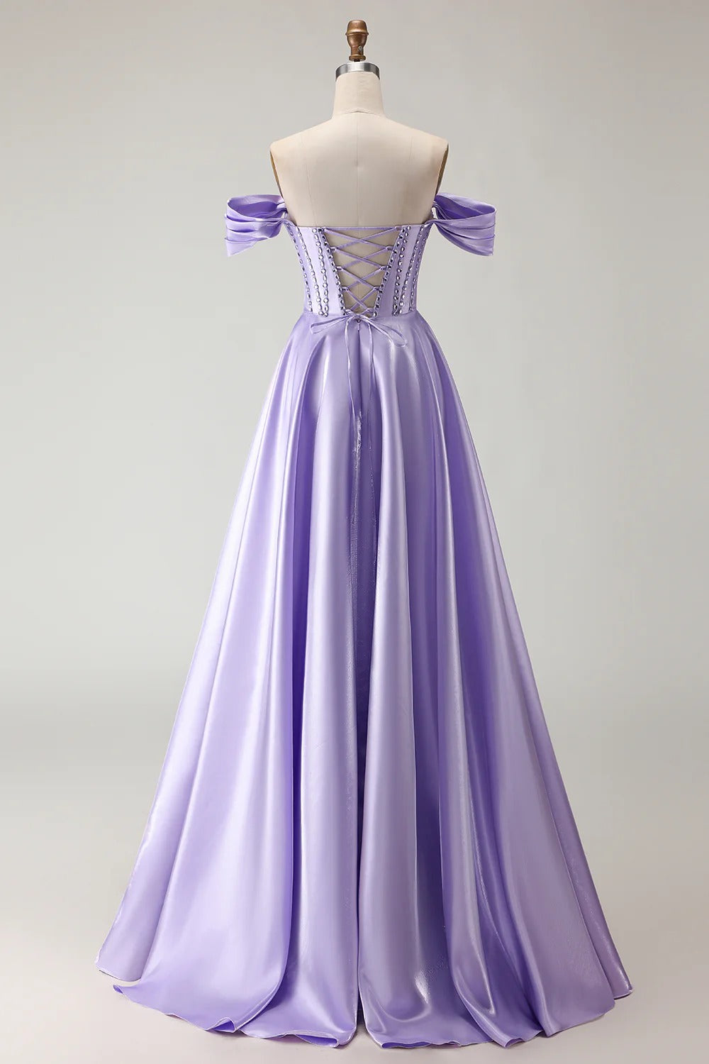 HEULORIA Off-the-Shoulder Sequin Beaded Satin Prom Dress with Slit & Corset Back ED-586