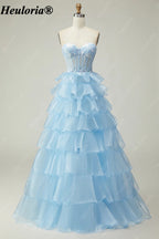 heuloria Strapless Tiered Ruffle Prom Dress with Sheer Corset Bodice ed-510