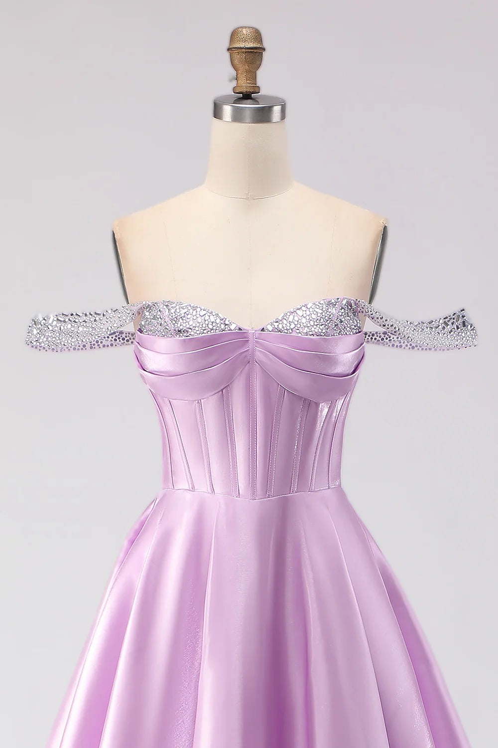 HEULORIA Elegant Lavender Off-The-Shoulder Satin Prom Dress with Sequin Trim and Corset Bodice A-Line Evening Gown ED-500