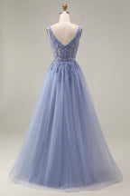 Heuloria Romantic Square Neck Lavender Lace A-Line Tulle Prom Dress with Illusion Corset Bodice ED-502