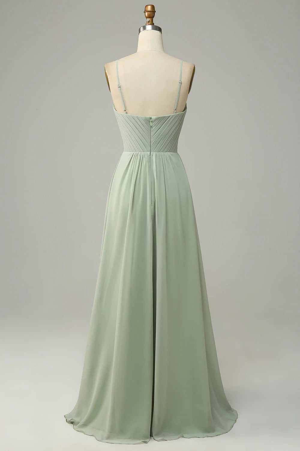 HEULORIA Dusty Sage V-Neck Criss-Cross Pleated Chiffon Maxi Dress - Adjustable Spaghetti Straps Bridesmaid Dress ED-254