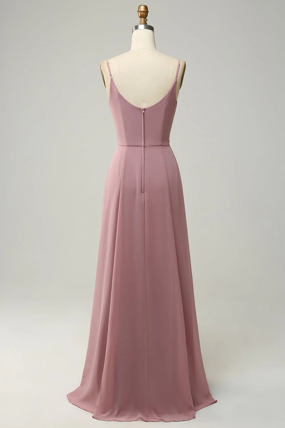 HEULORIA Dusty Rose Cowl Neck Spaghetti Strap Chiffon Bridesmaid Dress - Elegant Floor-Length Evening Gown ED-248