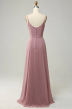 HEULORIA Dusty Rose Cowl Neck Spaghetti Strap Chiffon Bridesmaid Dress - Elegant Floor-Length Evening Gown ED-248