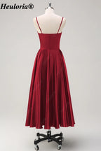 HEULORIA Spaghetti Strap Satin Tea-Length Bridesmaid Dress ED-1015