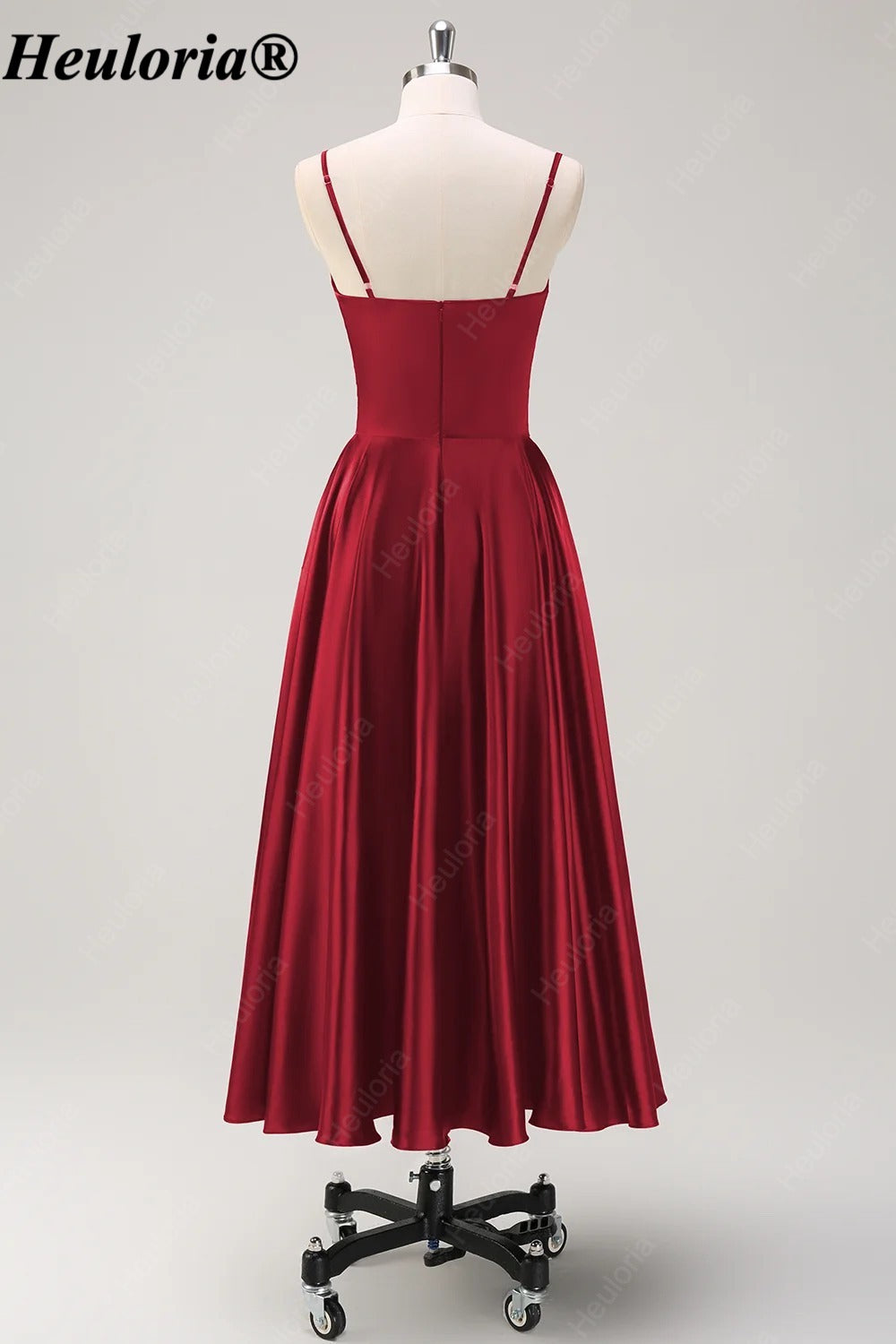 HEULORIA Spaghetti Strap Satin Tea-Length Bridesmaid Dress ED-1015