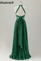 HEULORIA Halter Pleated A-Line Bridesmaid Dress with Bow Back ED-1006