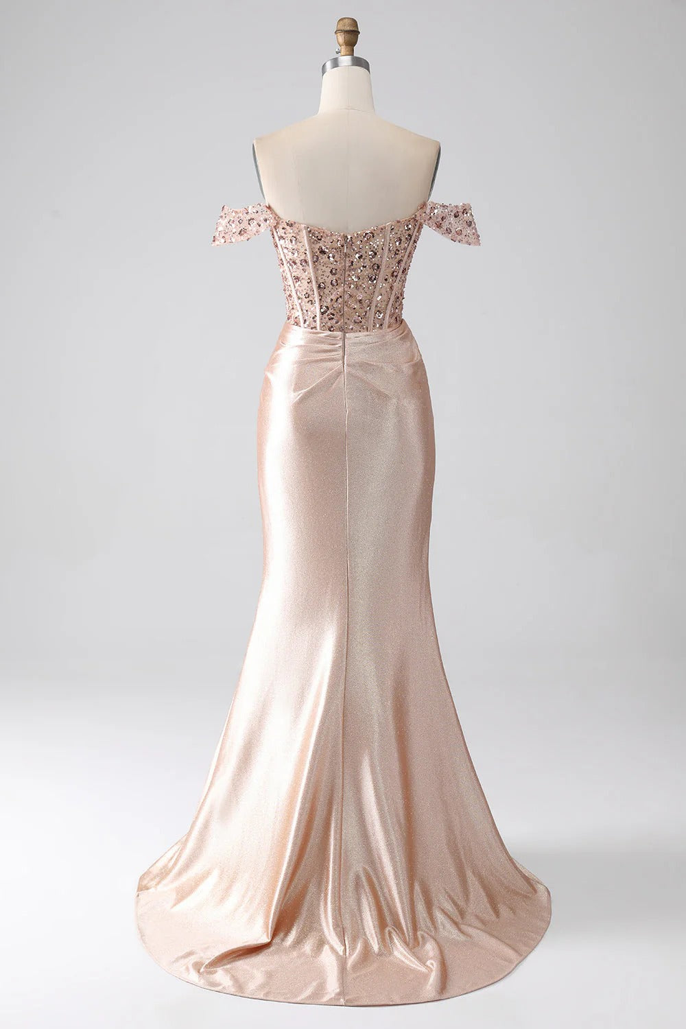 HEULORIA Off-the-Shoulder Sequin Corset High Slit Metallic Mermaid Prom Dress ED-240