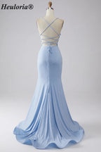 HEULORIA Sparkling Cowl Neck Mermaid Prom Dress with High Slit and Lace-Up Back ED-653