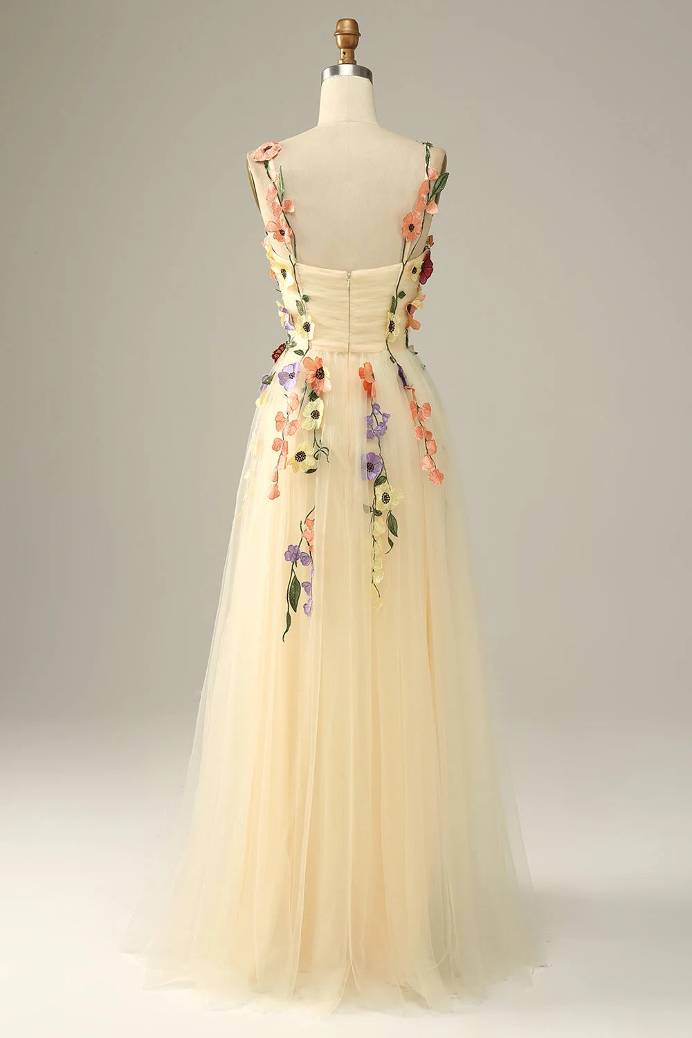 Heuloria Enchanted Garden 3D Floral Appliqué Tulle Prom Dress - Whimsical A-Line Formal Gown ED-585